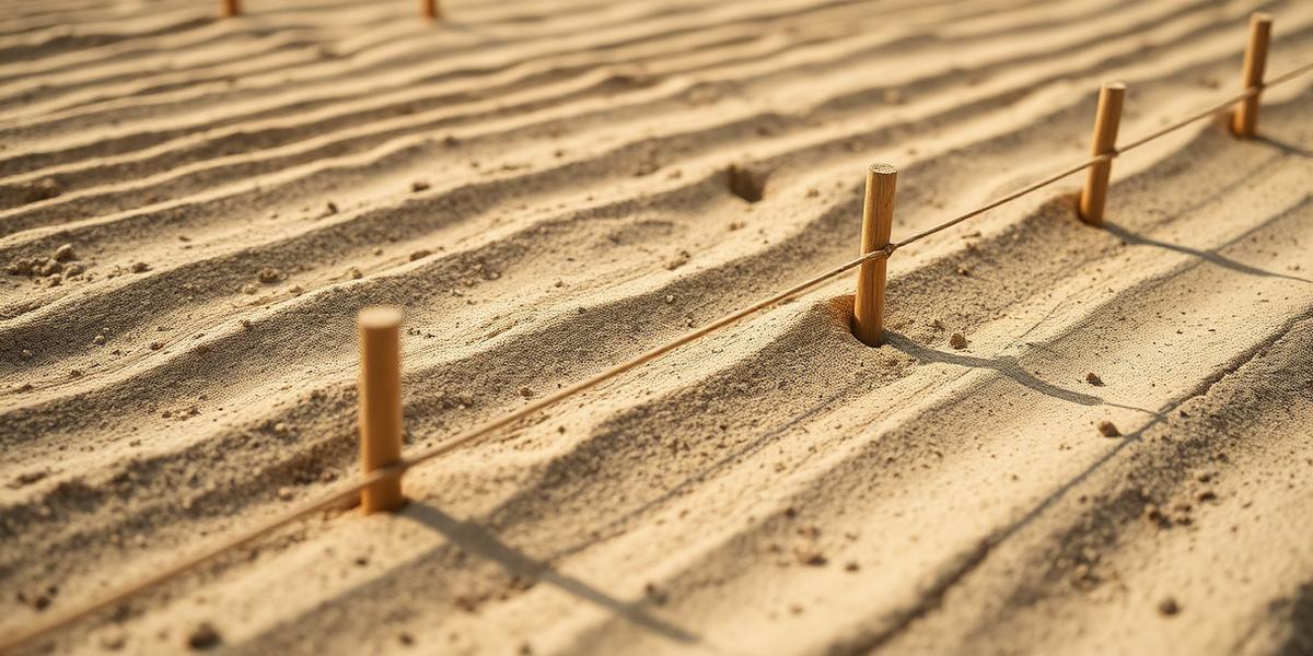 Finished graded sand with taut string lines